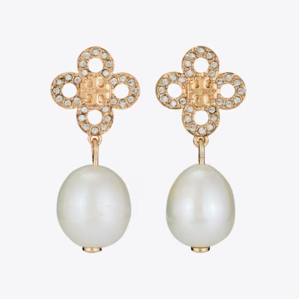 Tory Burch Kira Clover Pearl Drop Earrings